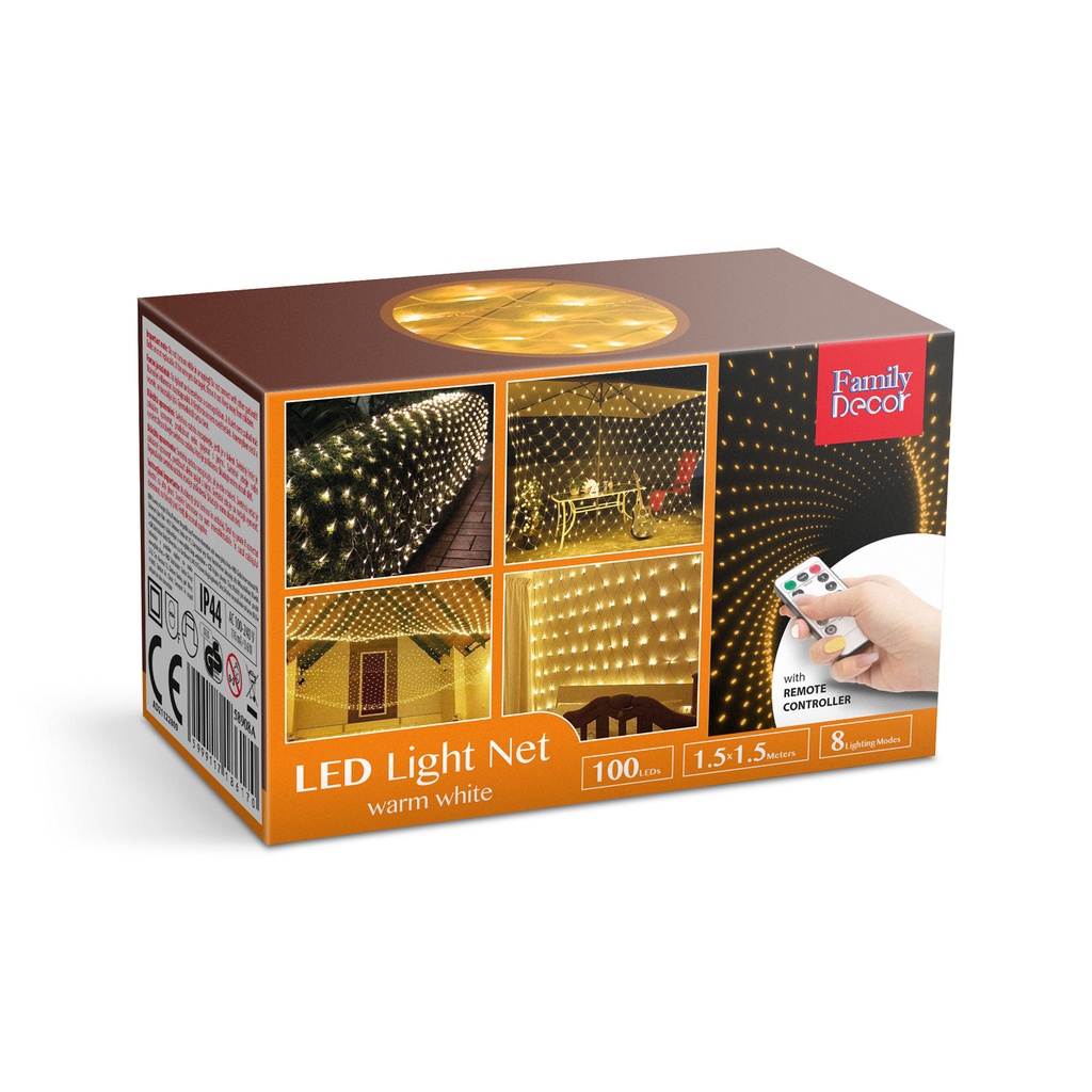 Plasa luminoasa, 100 LED, telecomanda, 1.5x1.5m