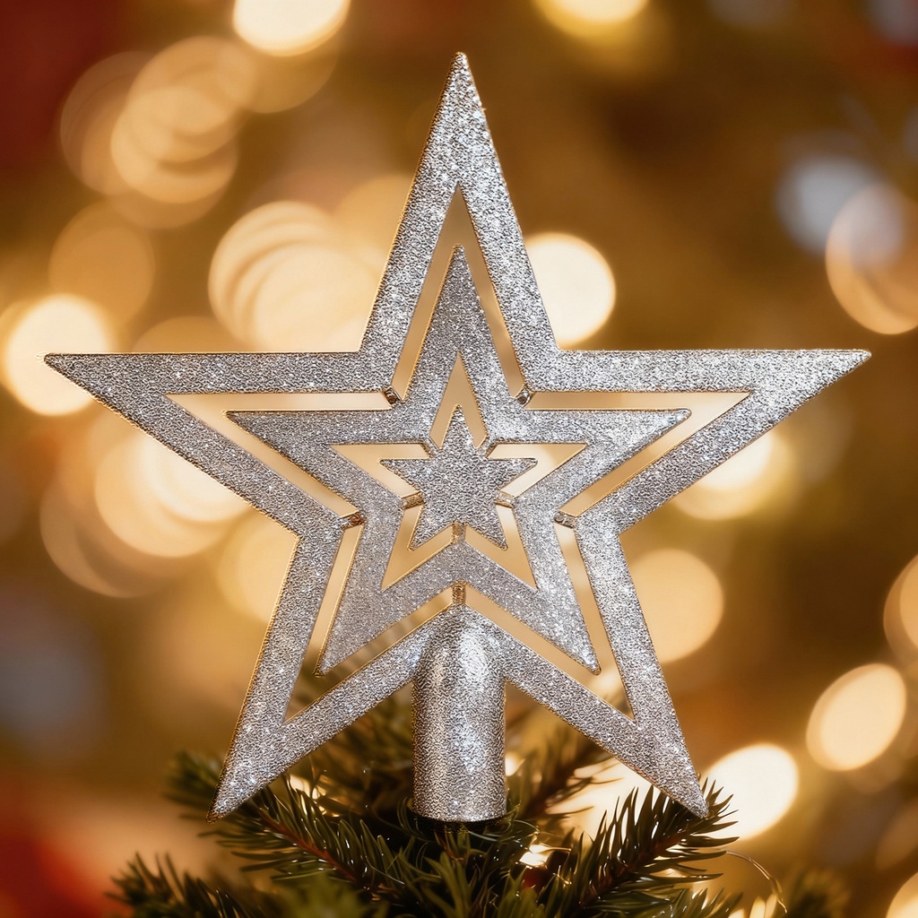 Set ornamente brad, 100 globuri, stea, argiontiu