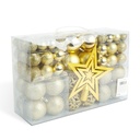 Set ornamente brad, 100 de globuri si varf stea, auriu