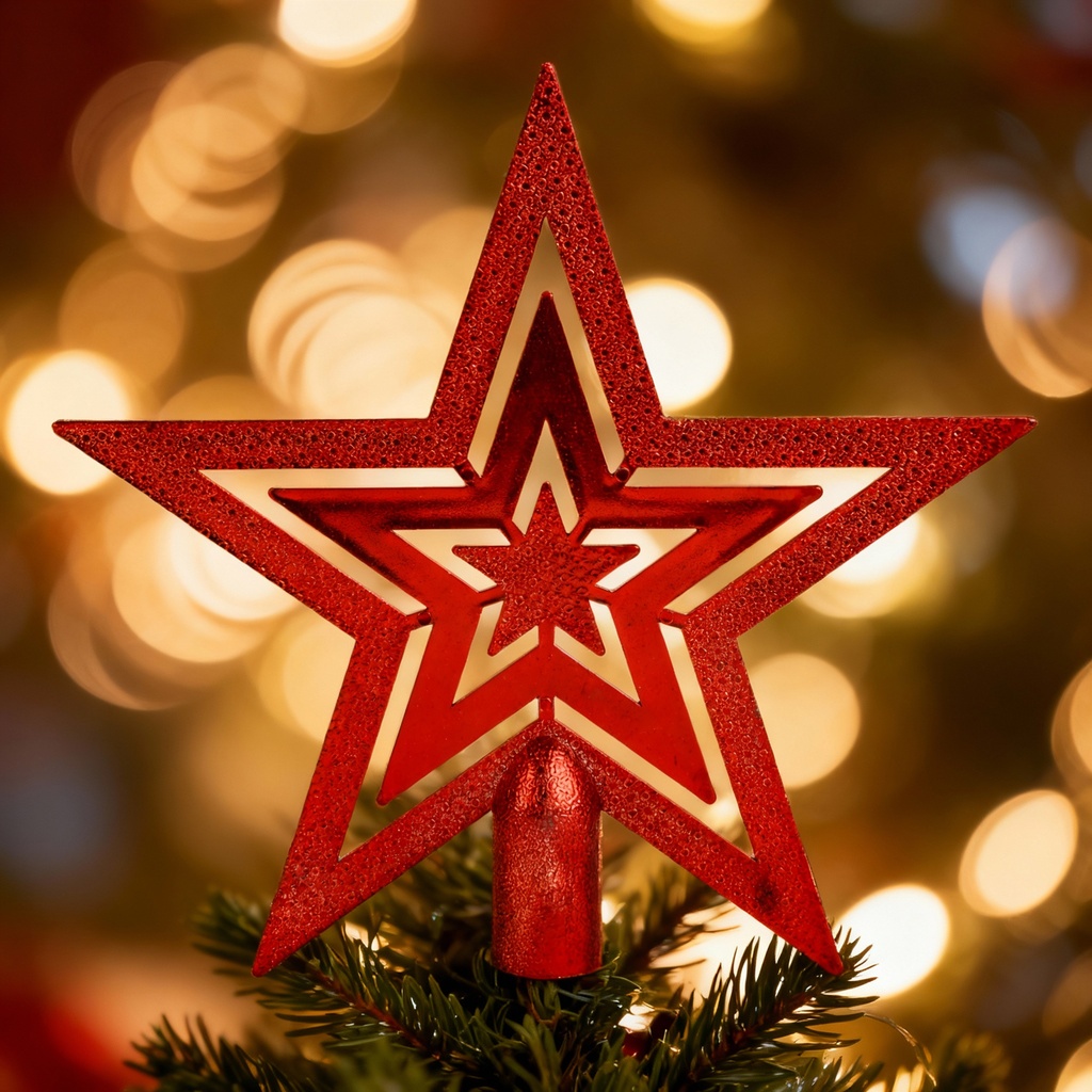 Set ornamente brad, 100 globuri, varf stea, rosu