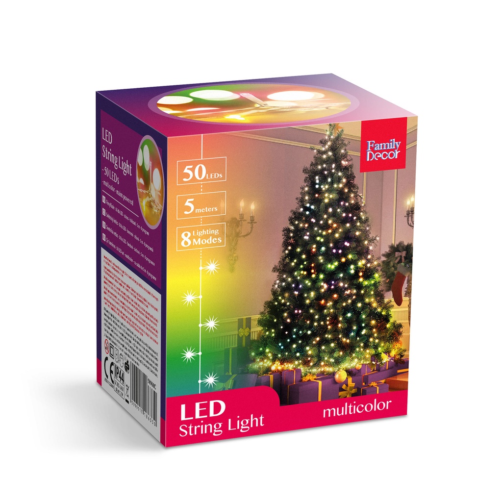 Sir luminos, 50 LED colorate, 8 programe, 5m