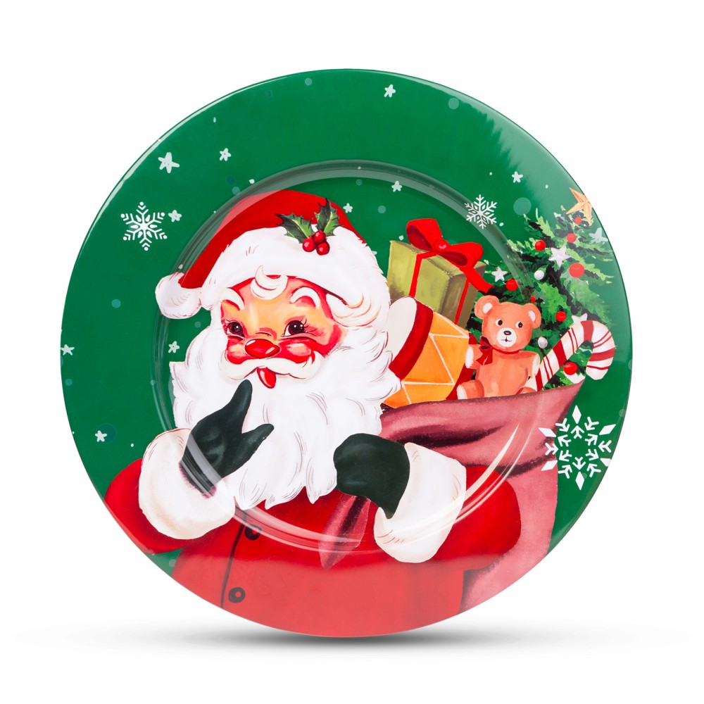 Tava de Craciun din metal, Mos Craciun, verde, 33cm