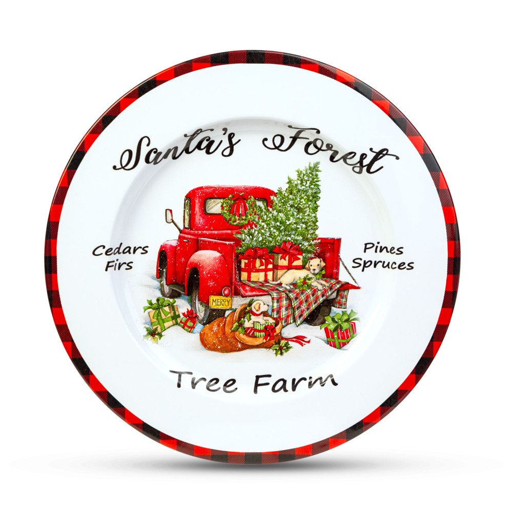 Tava de Craciun din metal, masina, alb, 33cm