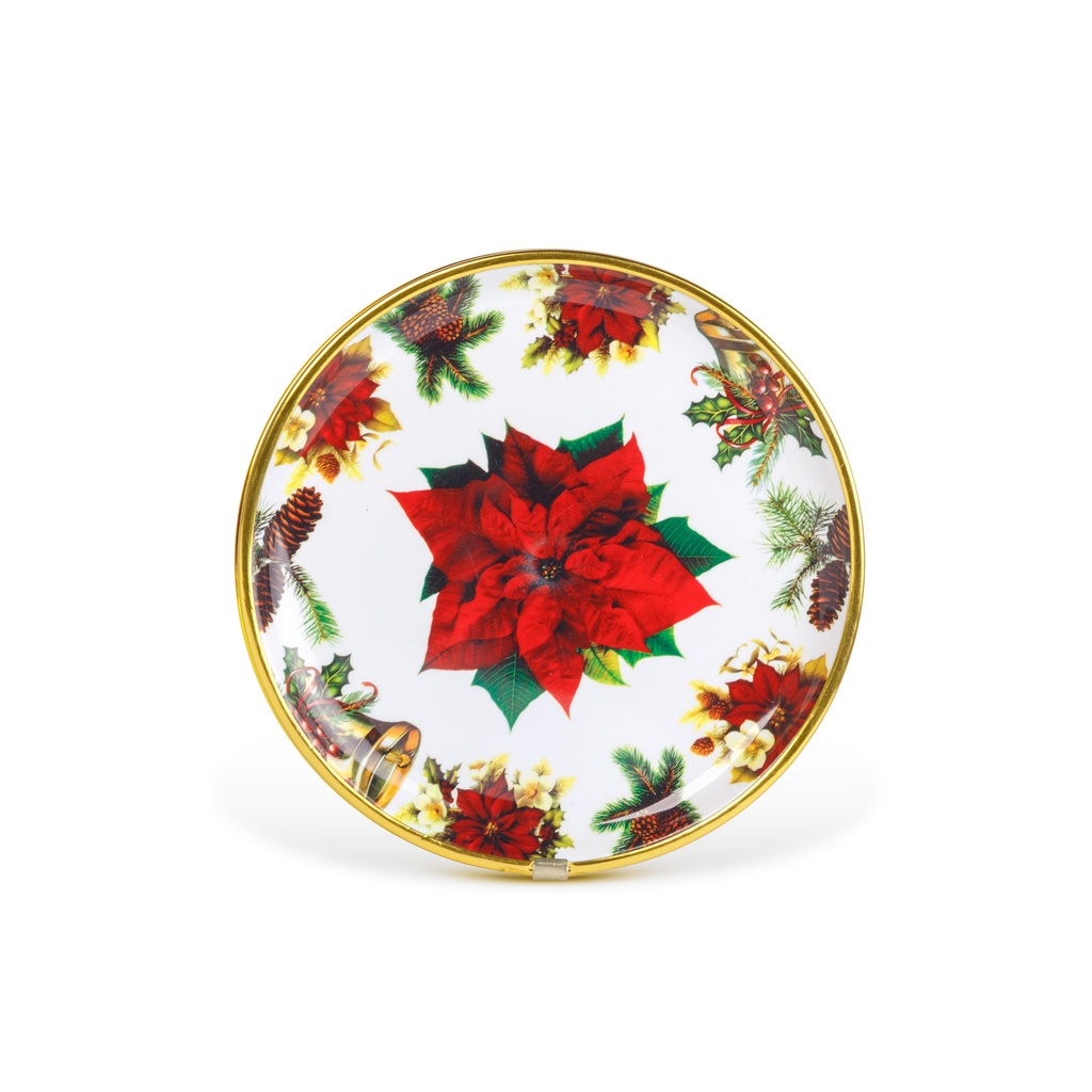 Tava decorativa, plastic, floare poinsettia, 22cm
