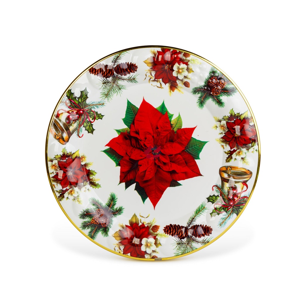 Tava decorativa, plastic, floare poinsettia, 37.5cm