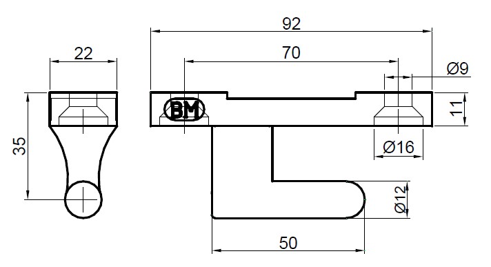 Balama oblon, 90mm, set complet