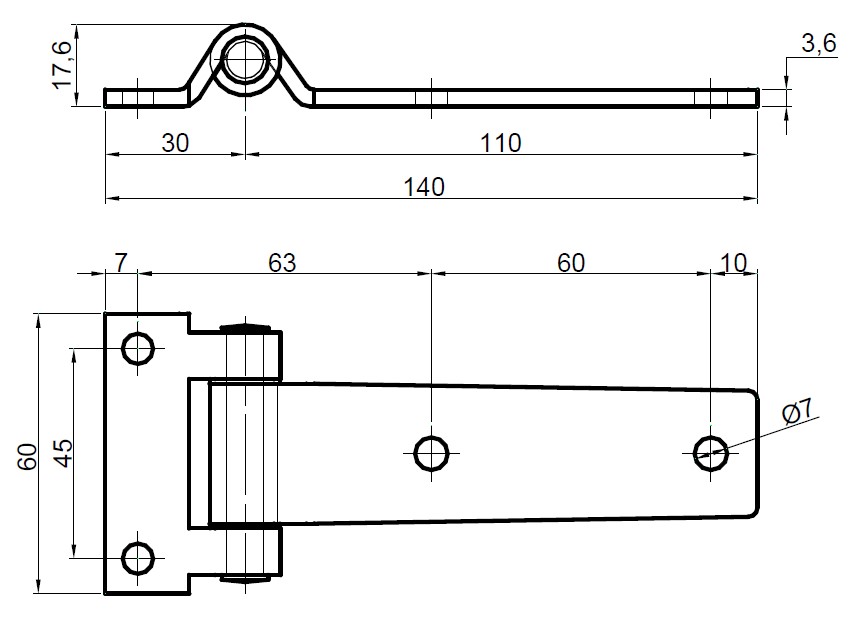 Balama usa laterala, zincata, 140X60mm
