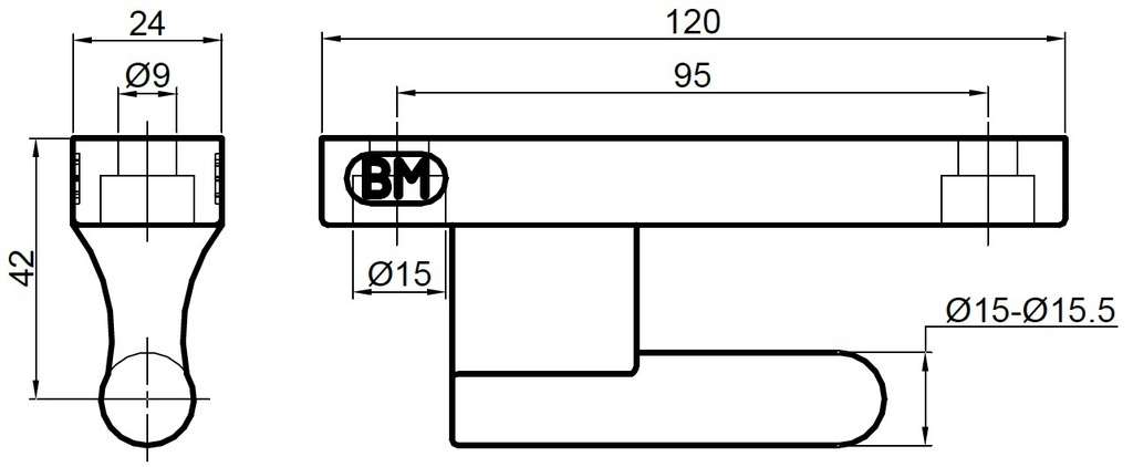 Balama oblon TIR, 120mm, pin