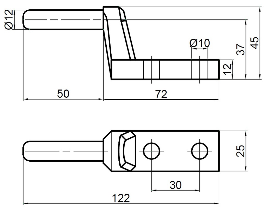 Balama oblon, inclinata, Fi 12mm, latime 25mm, Pin