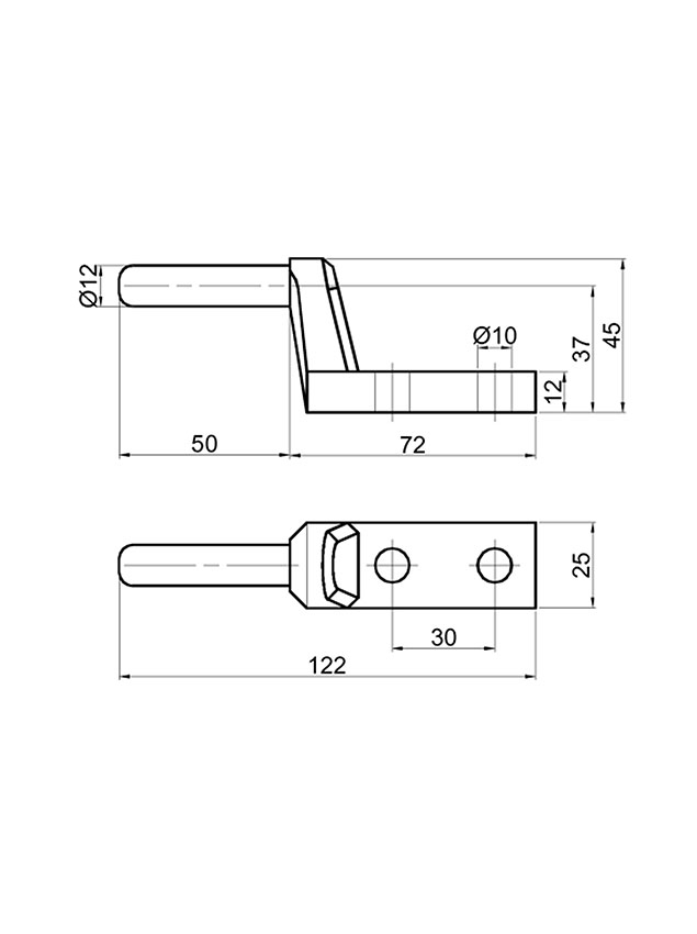 Balama oblon, inclinata, Fi 12mm, latime 25mm, Set