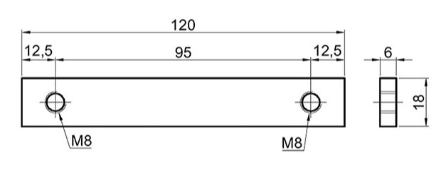Placa filetata zincata, balama, 95/120mm