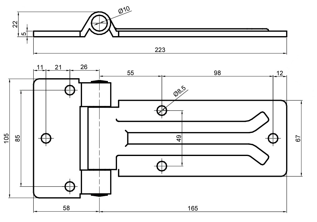 Balama usa laterala, zincata, 223x105mm