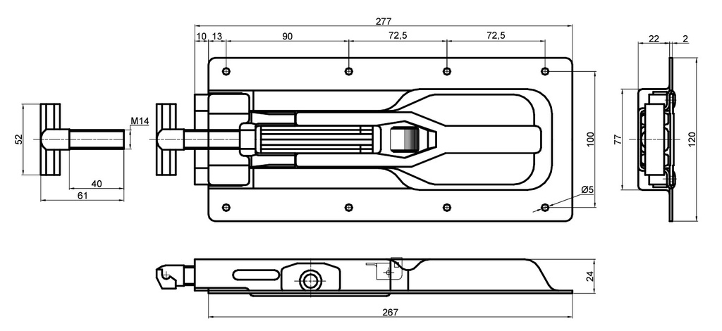 Inchizator oblon T, incastrat, zincat