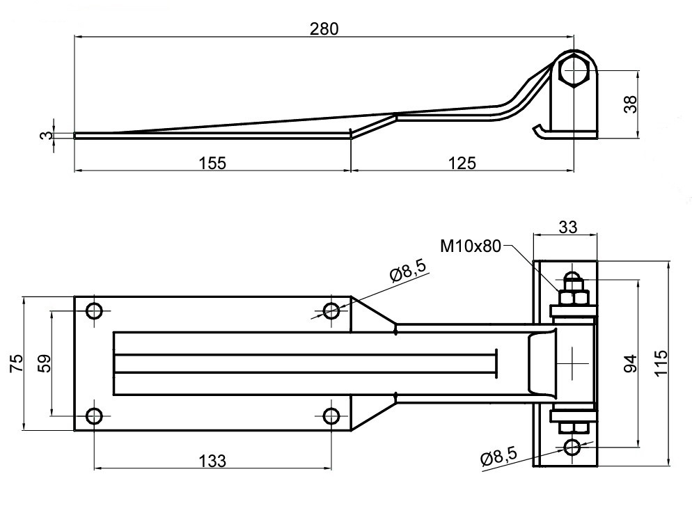 Balama usa spate, Inox, 280 mm