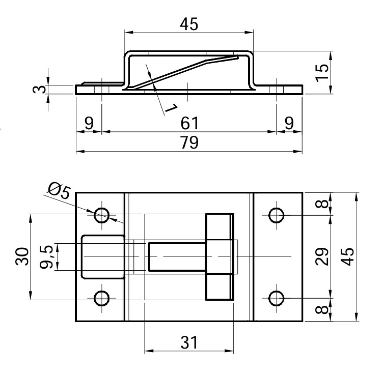 Contrapiesa blocator usa, in T, cu placa, inox