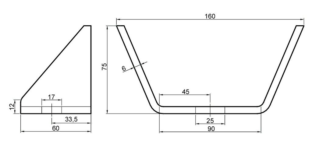 Consola, suport sasiu, sudabil, 75x90mm