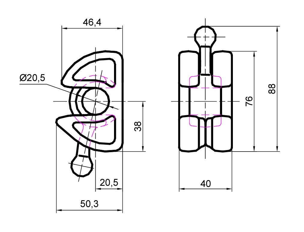 Semi-inchidere superioara stalp spate, Fi 20mm