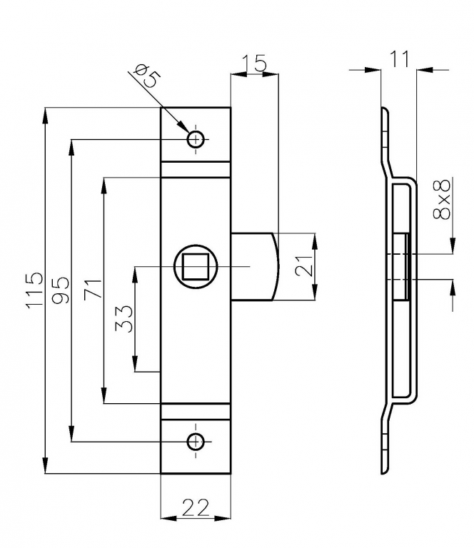 Incuietoare cu limba, Zincata, 115x22mm