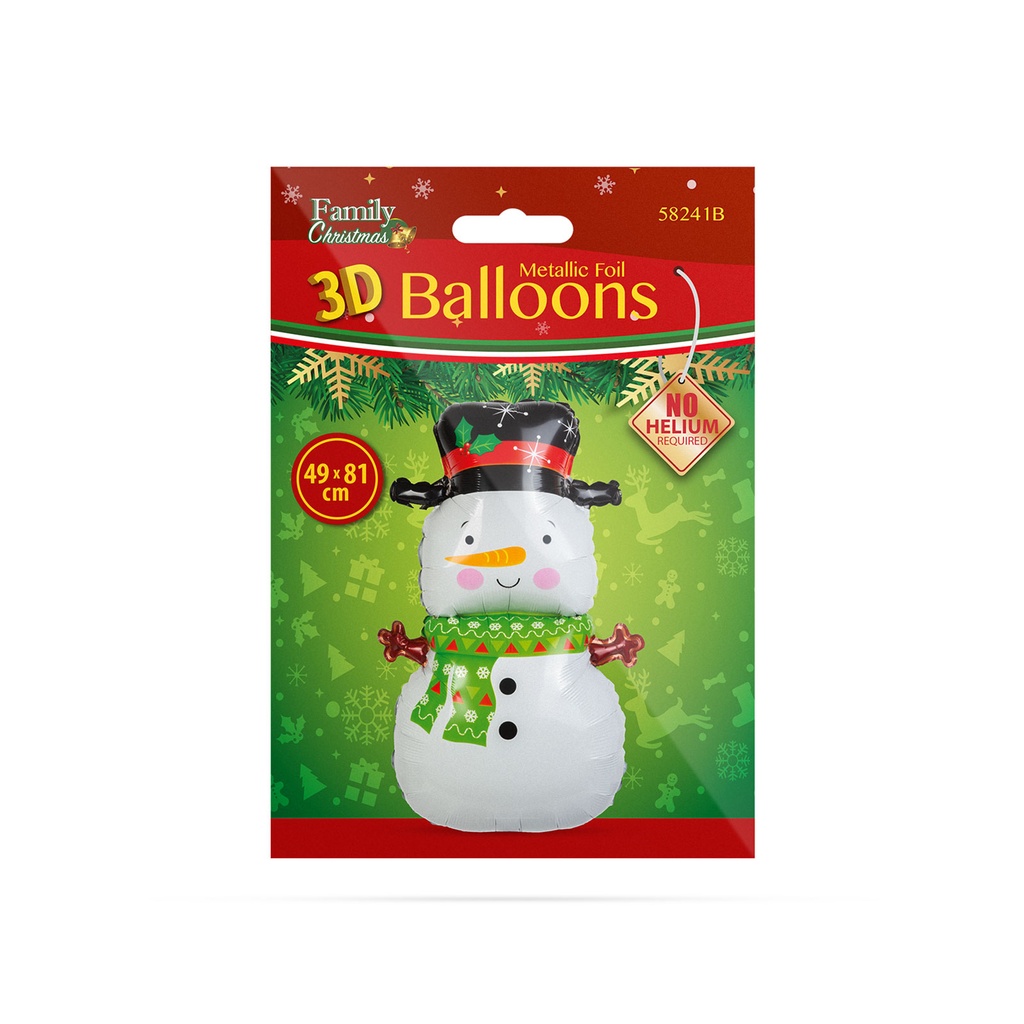 Balon, folie aluminiu, om de zapada, 81x49cm