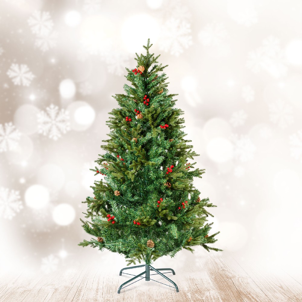 Brad artificial cu bobite rosii, PE/PVC, 180 cm