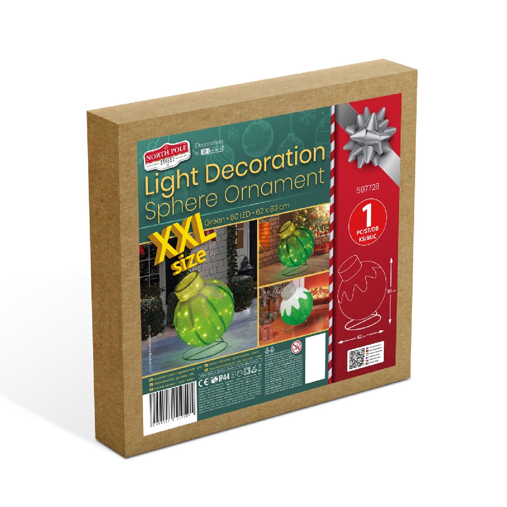 Ornament sferic luminos Craciun, 60 LED, verde 60x83cm