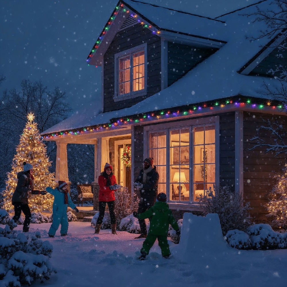 Luminite Craciun, 1000 LED, cablu verde, 50m