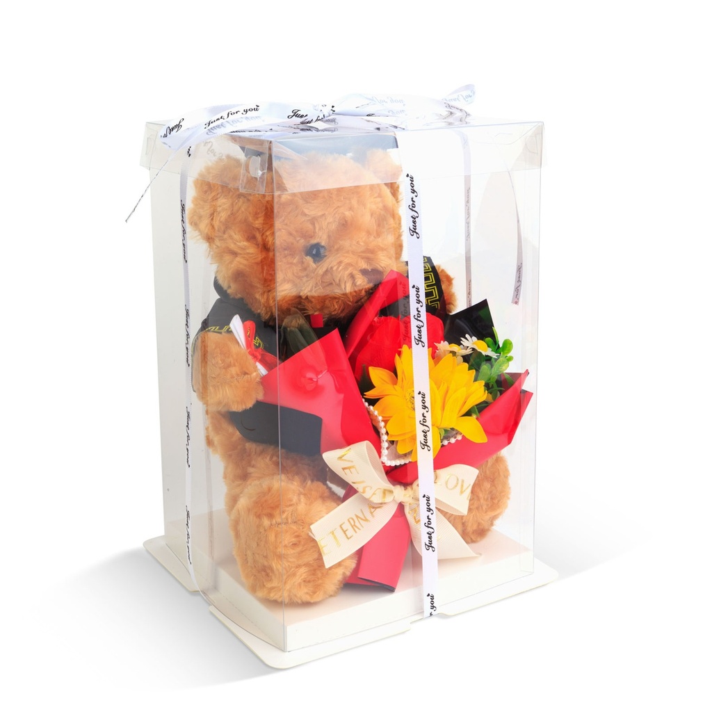 Ursulet cu floare artificiala, decor, 28x17x17cm