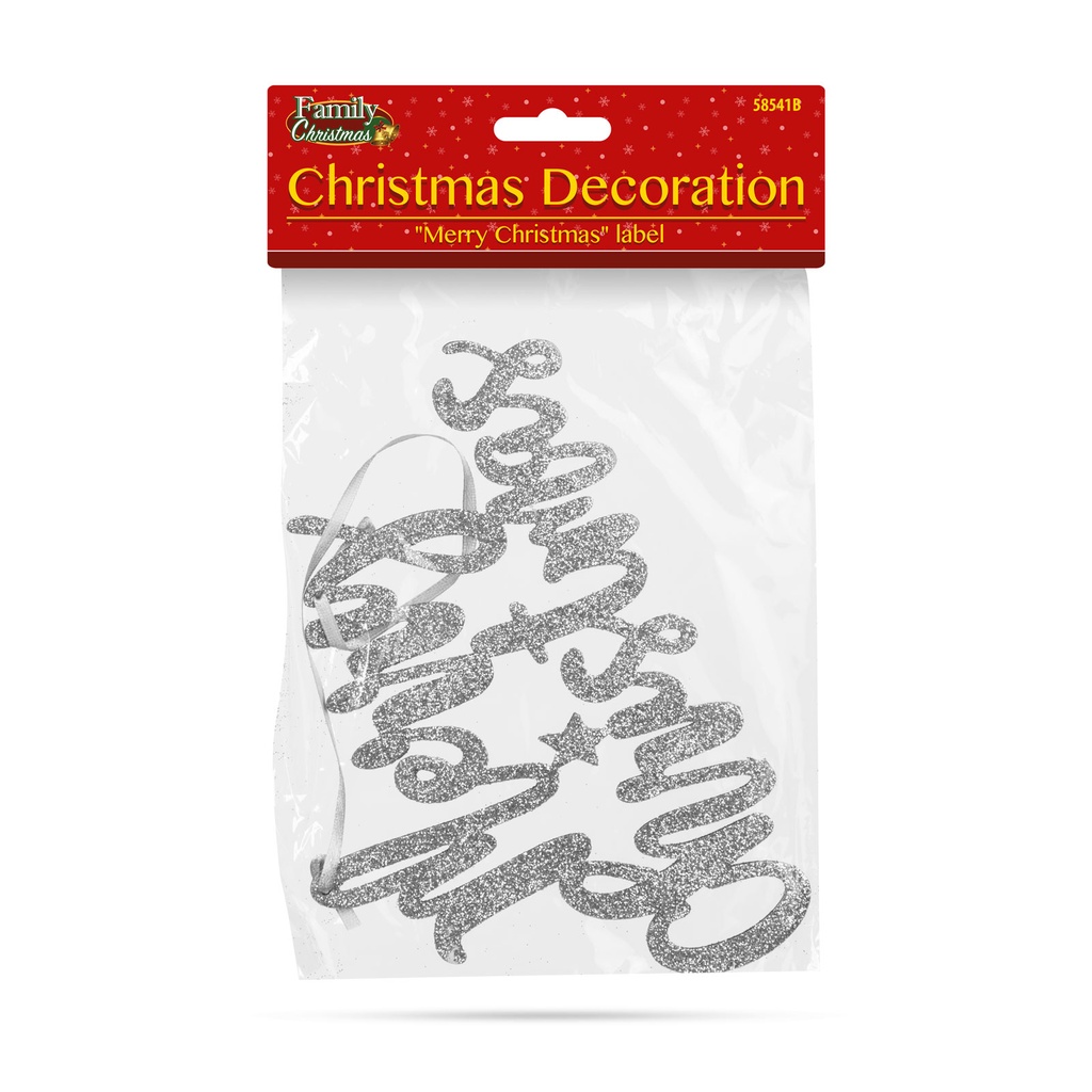 Decor Craciun, Merry Christmas, argintiu, 20x12cm