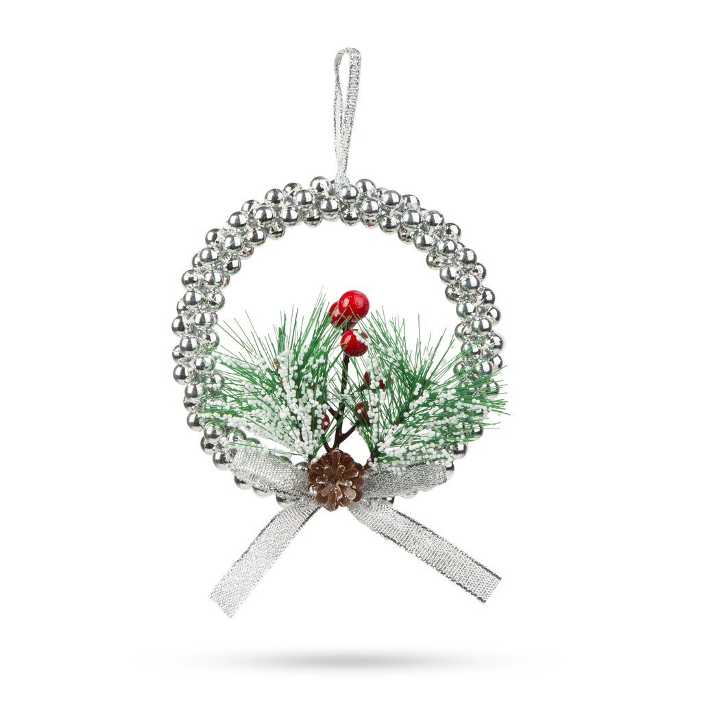 Decor Craciun, coroana argintie, 10cm