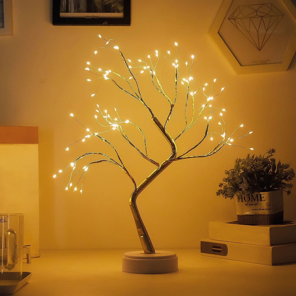 Decor masa, copac, LED, cu baterie, alb cald