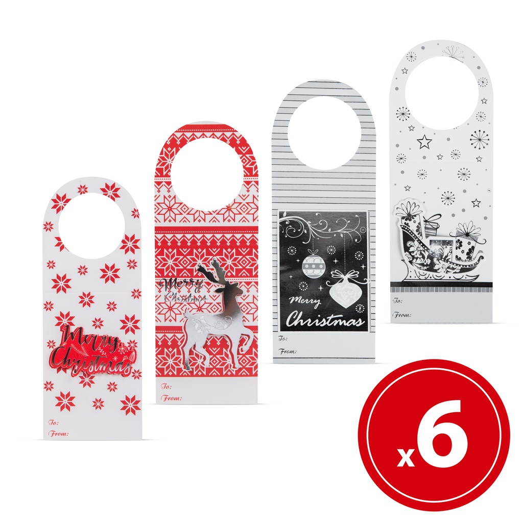Felicitare Craciun pt sticle bautura, set 6 buc.