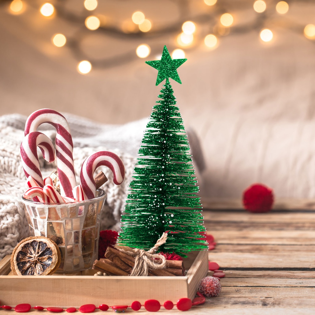 Mini decor pin artificial, sclipici, 18cm