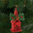 Ornament de brad, biserica, rosu, 16x6.5cm