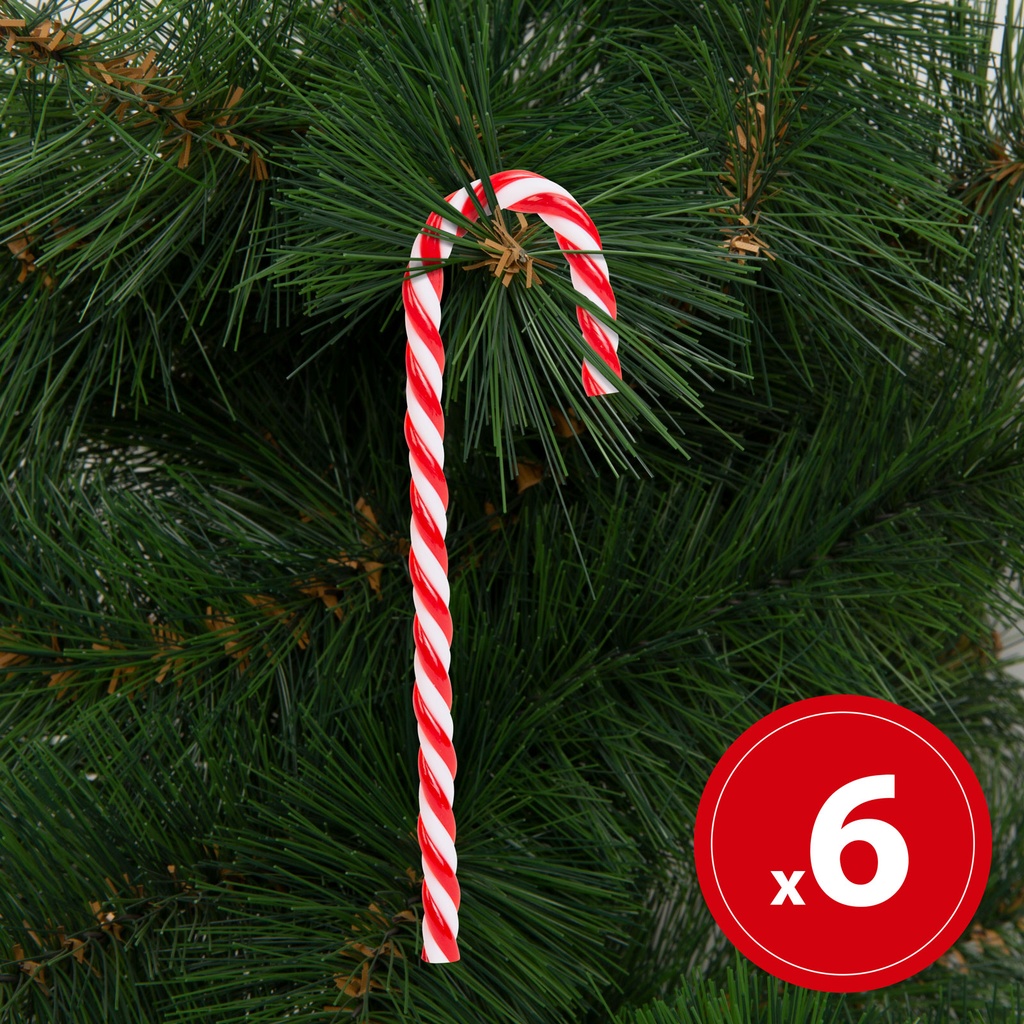 Bastonas decorativ - 15.2 cm - rosu / alb - 6 buc / pachet