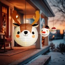 Lampion decorativ din hartie, ren, maro, alb, Fi 30cm