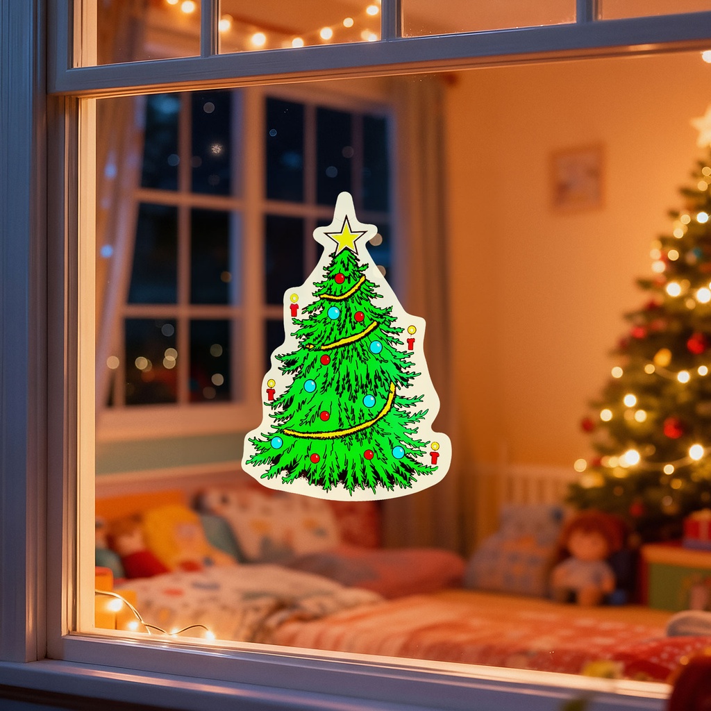Decoratiune de fereastra, brad, cu ventuza, verde, 30x29cm