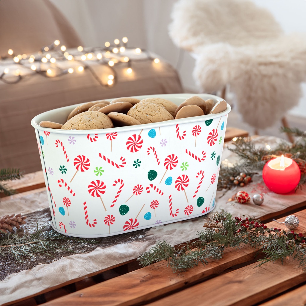 [59722C] Cos decorativ, metalic, candy cane, 19x11.5x9.5cm