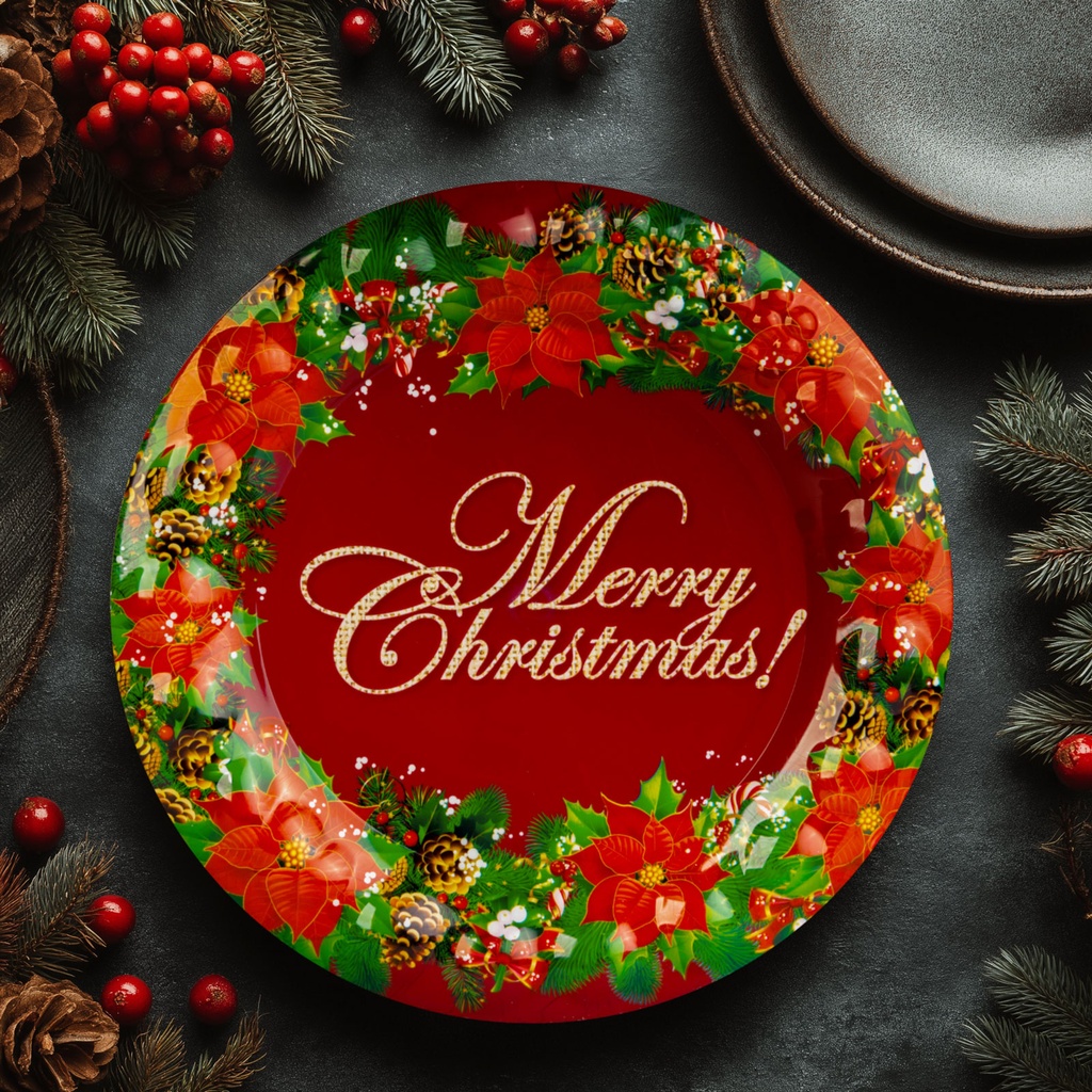 Tava decorativa, plastic, Merry Christmas, 37.5cm