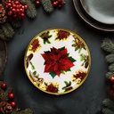 Tava decorativa, plastic, floare poinsettia, 22cm