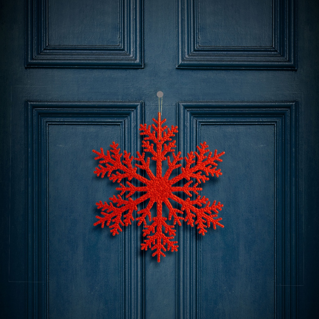 Decoratiune tip fulg de gheata, suspendabila, glitter rosu, 31cm