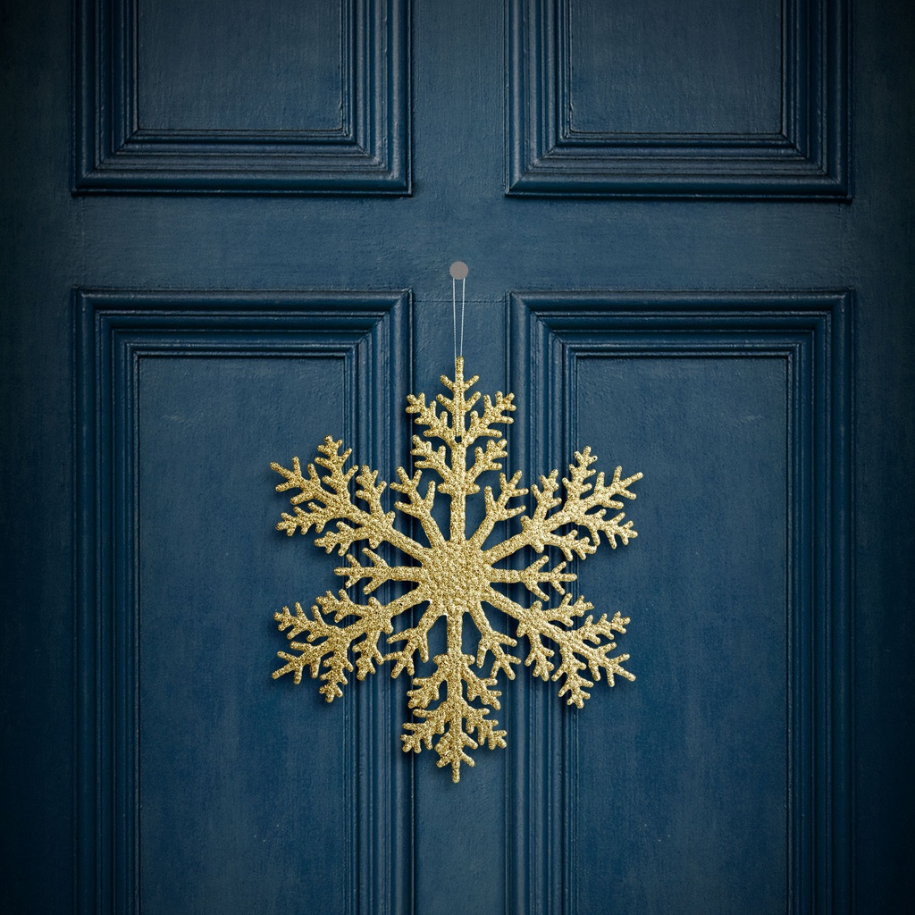 Decoratiune tip fulg de gheata – glitter auriu – suspendabila – 31 cm