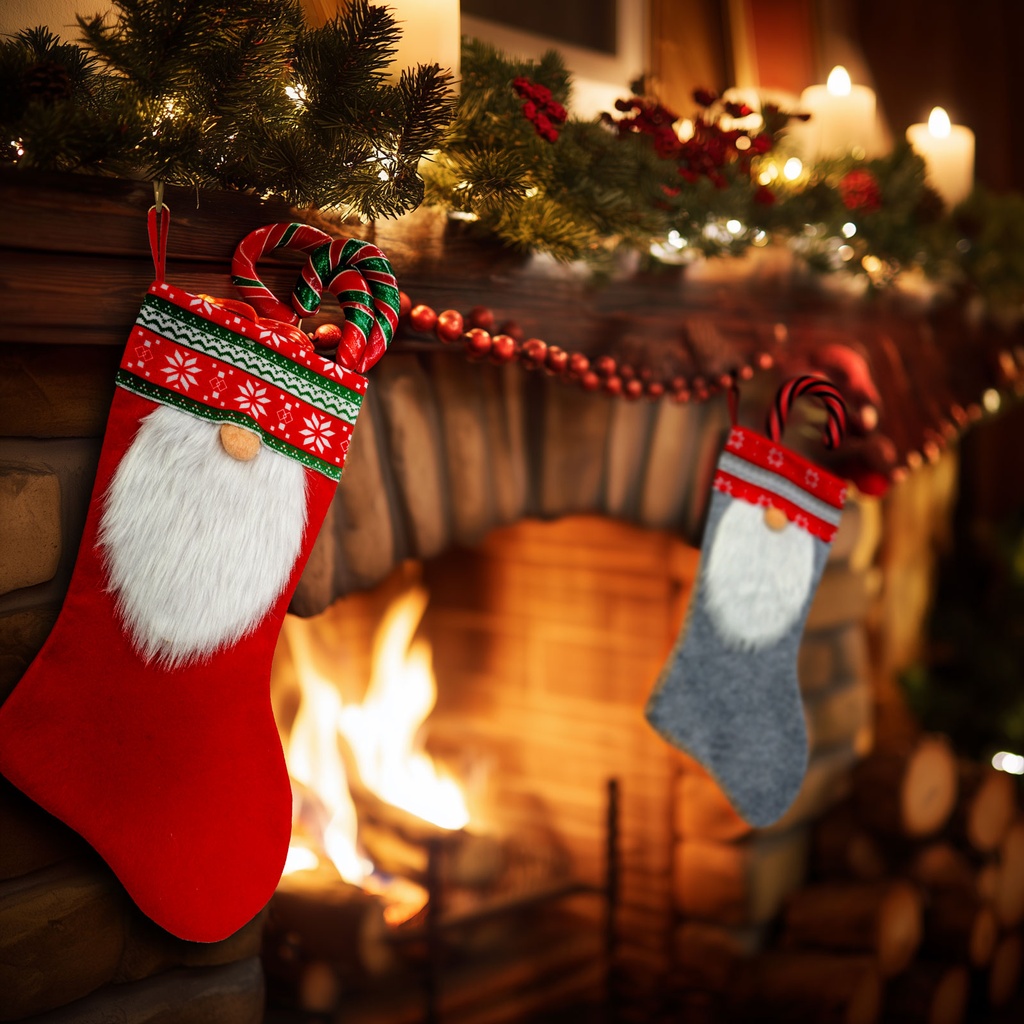 Cizma decorativa Craciun, textil, spiridus, 45cm