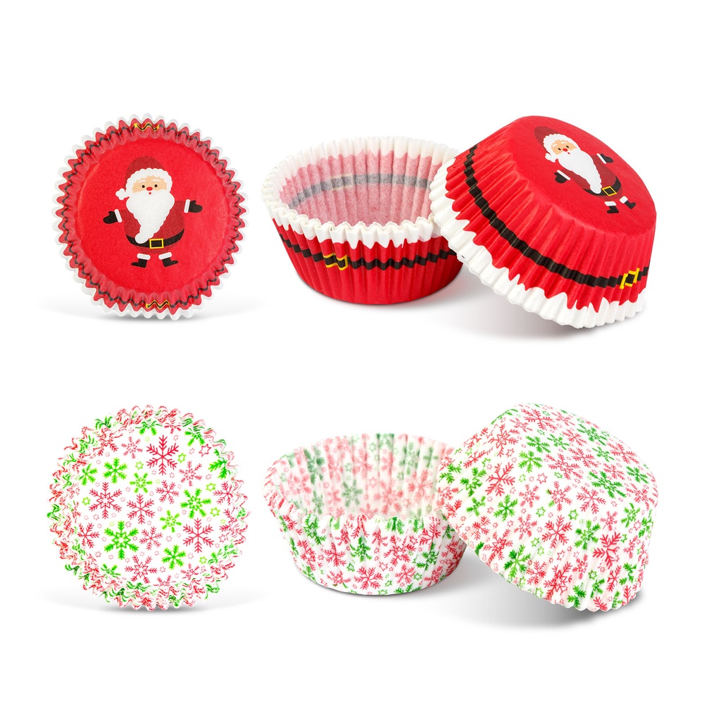 Set hartii pentru briose de Craciun – model Mos Craciun / fulg de zapada – 40 bucati / set