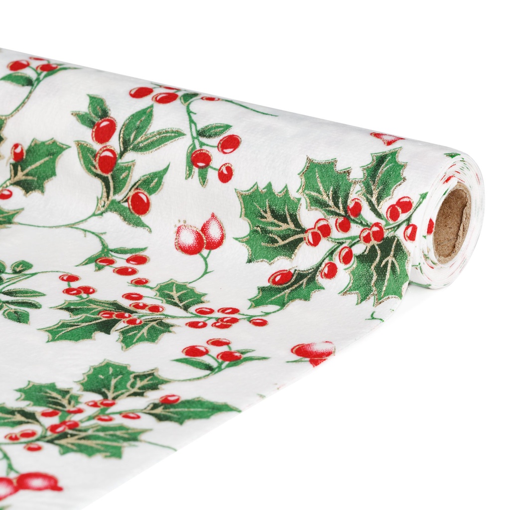 Frunner decorativ de masa – 180 x 28 cm – 100% poliester – alb cu motiv fructe rosii