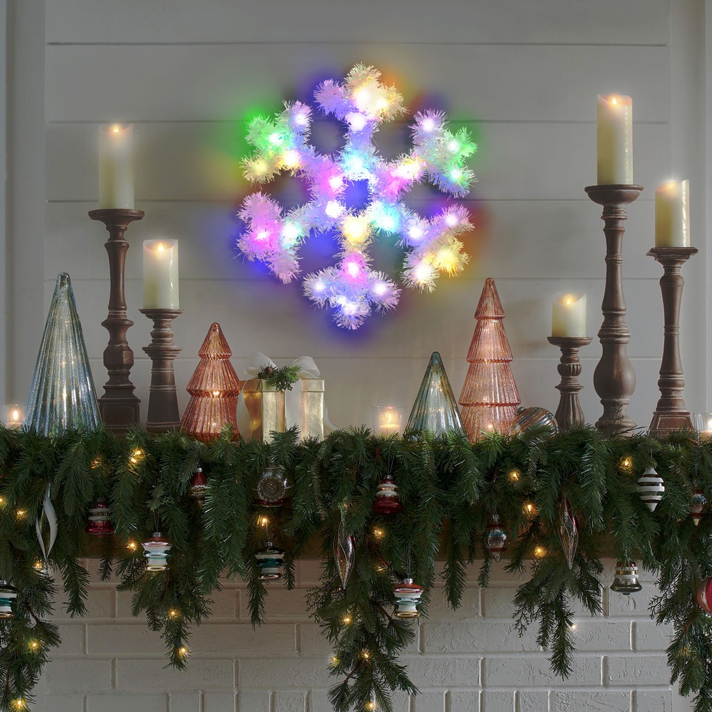 [58941] Decoratiune Craciun, fulg de nea LED colorat, 32cm