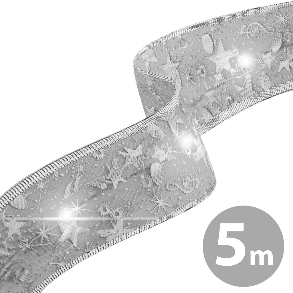 [58933L] Panglica LED de Craciun - argintie - 5 m x 5 cm - 2 x AA
