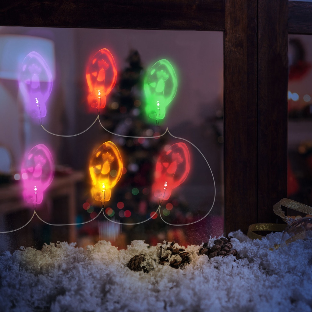 Sir lumina Craciun, autocolant gel pt geam, 6 LED