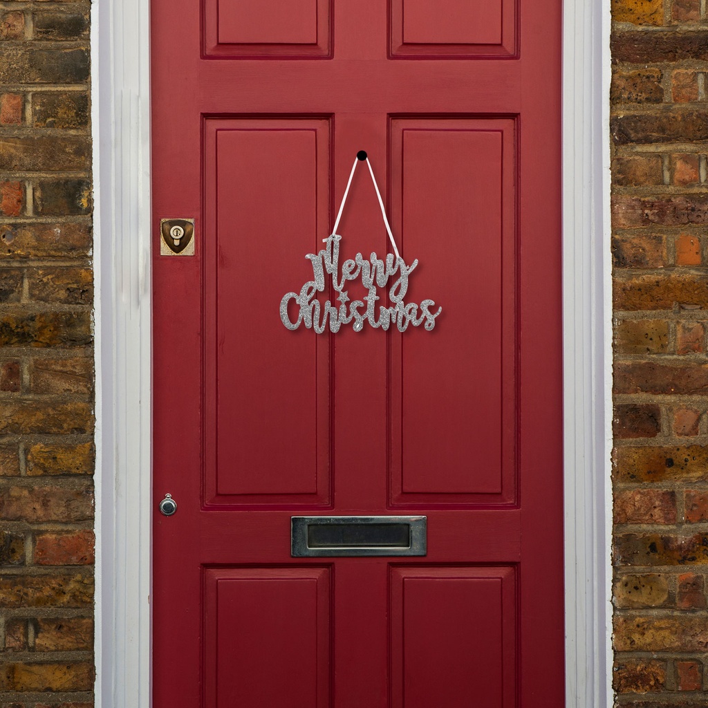 Decor de Craciun - "Merry Christmas" - 20 x 12 cm - argintiu