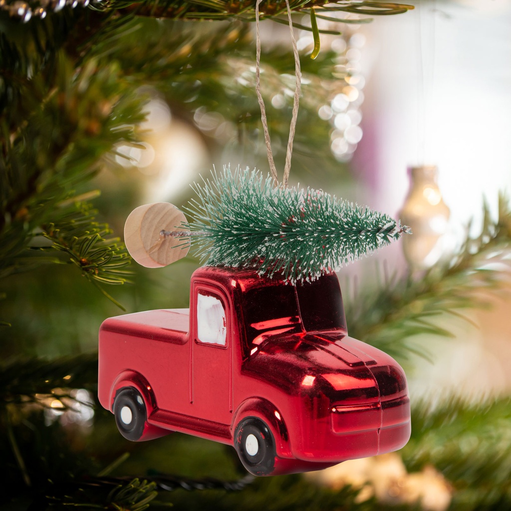 Ornament brad, masinuta cu brad, 10x4.5x8cm