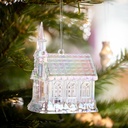 Ornament Craciun, biserica acrilica, 75x100x60mm